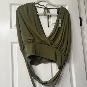 Express Deep Olive Wrap Bodysuit